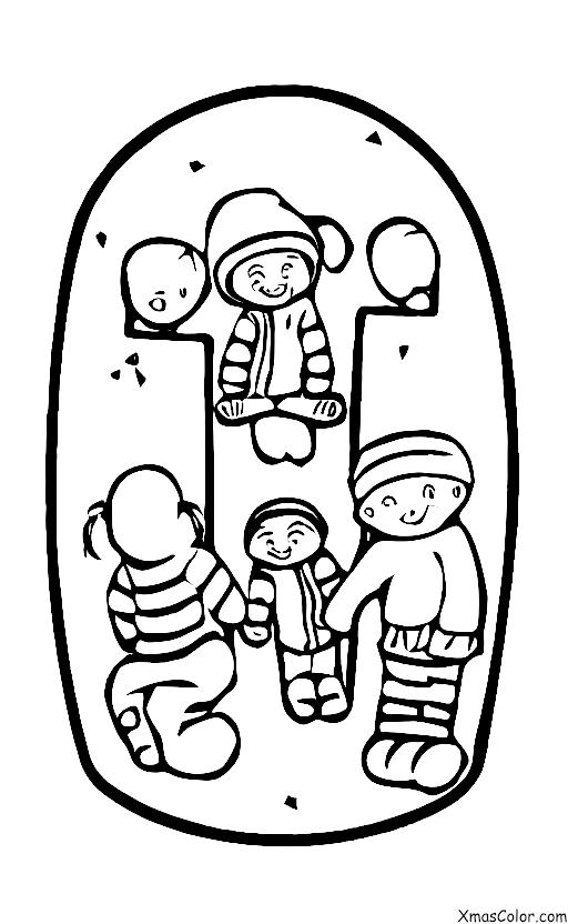 Noël / Luge: Un groupe d'enfants qui font du toboggan ensemble