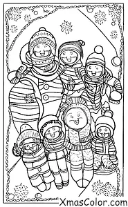 Noël / Luge: Une famille de quatre en train de faire du toboggan ensemble