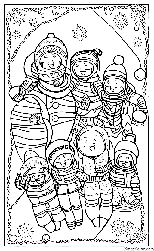 Noël / Luge: Une famille de quatre en train de faire du toboggan ensemble