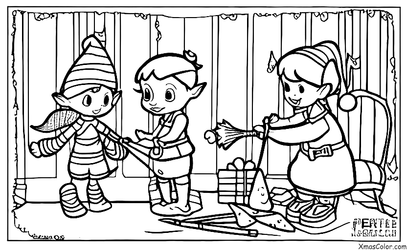 Noël / Lutins: Un elfe peint une jouet