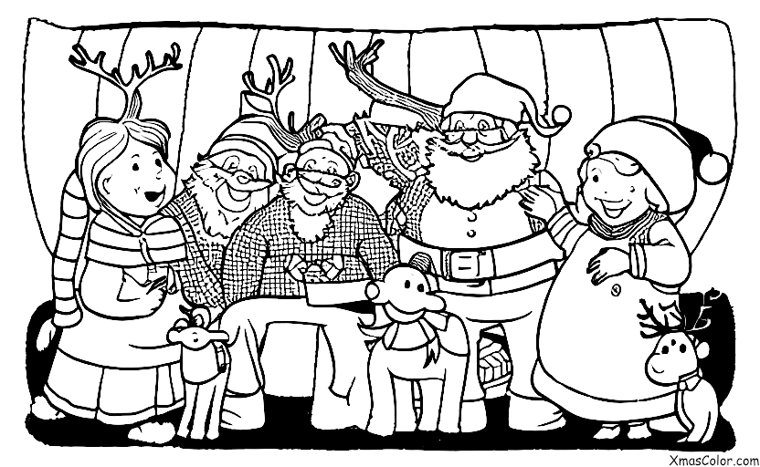 Noël / M. et Mme Claus: M. et Mme Claus avec leurs rennes