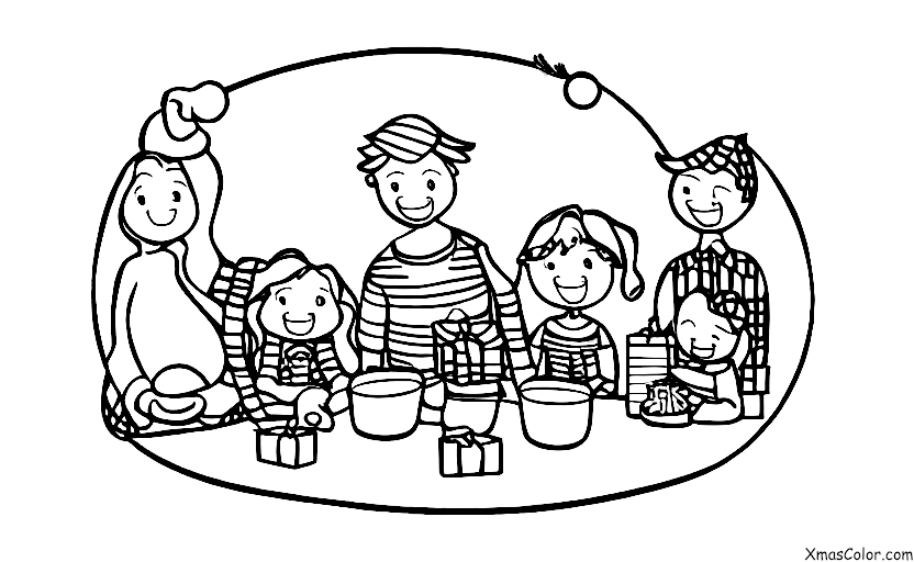 Noël / Magie de Noël: Une famille assise autour du sapin de Noël