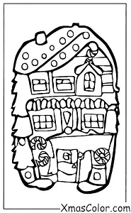 Noël / Maisons de pain d'épices de Noël: Une maison en pain d'épice avec un bonhomme de neige dans la cour