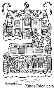 Noël / Maisons de pain d'épices de Noël: Une maison en pain d'épice avec un toit en chocolat et une clôture en canne à sucre