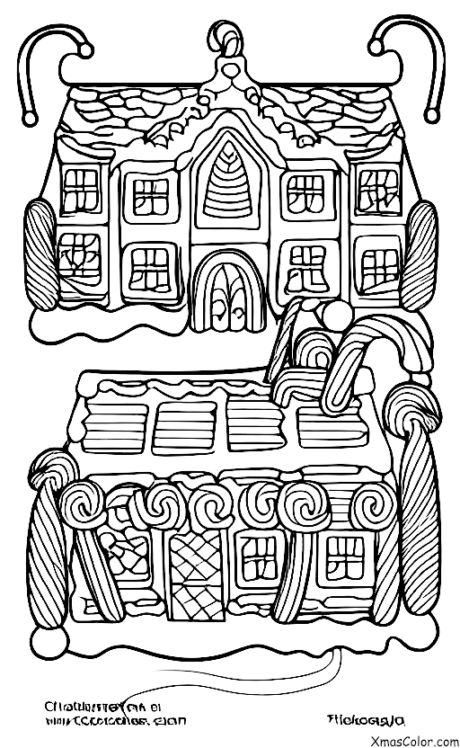 Noël / Maisons de pain d'épices de Noël: Une maison en pain d'épice avec un toit en chocolat et une clôture en canne à sucre