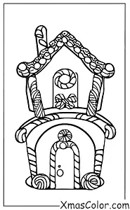 Noël / Maisons de pain d'épices de Noël: une maison en pain d'épice avec une cheminée en bonbon et une couronne de bonbons sur la porte