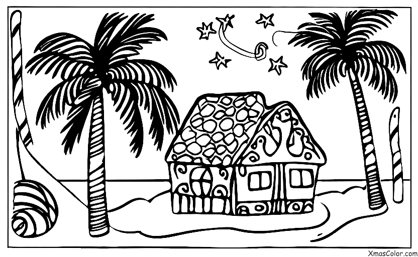 Noël / Manger des maisons en pain d'épices: Une maison de pain d'épices sur la plage