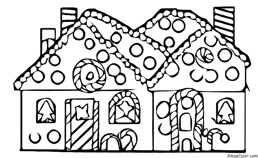 Noël / Manger des maisons en pain d'épices: Une maison en pain d'épice avec un homme en pain d'épice Santa Claus dans la cheminée