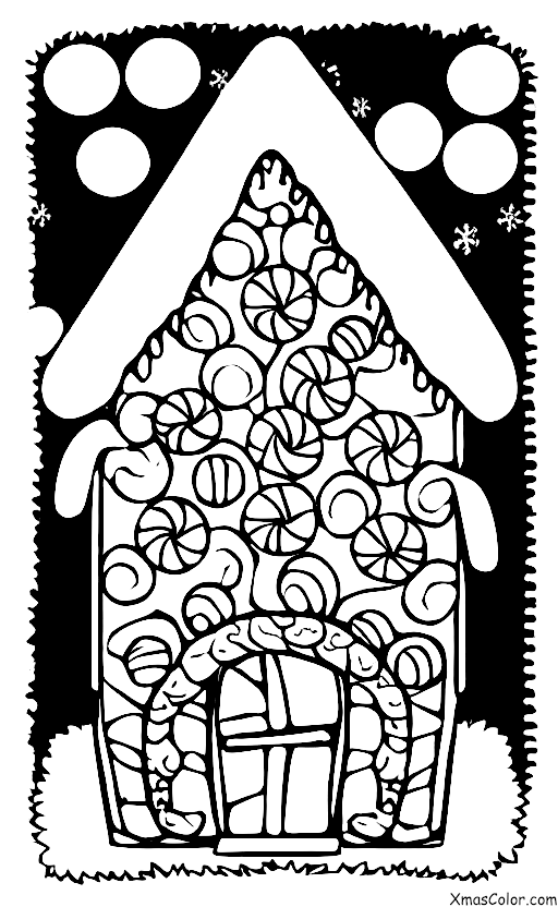 Noël / Manger des maisons en pain d'épices: Une maison en pain d'épices avec beaucoup de fruits différents