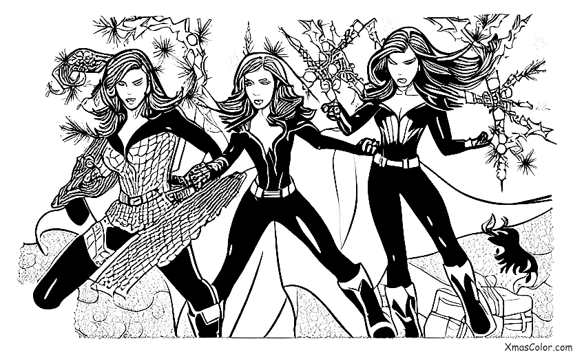 Noël / Marvel Noël: La Veuve Noire et la Sorcière Rouge qui se battent contre Hydra