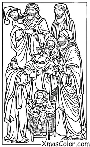 Noël / Miracle de Noël: Les trois rois mages apportant des cadeaux à l'enfant Jésus