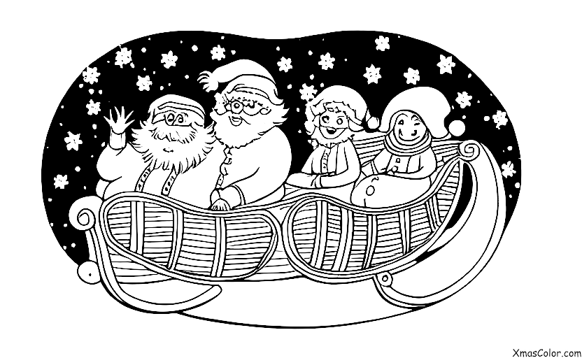 Noël / Mme Claus: Mme Claus et le Père Noël dans leur traîneau