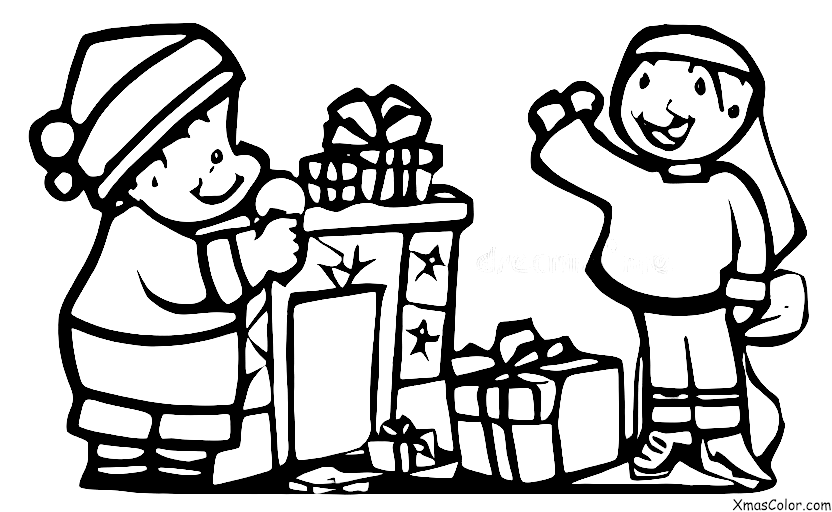 Noël / Mode de Noël: Un garçon qui met un chapeau de Père Noël
