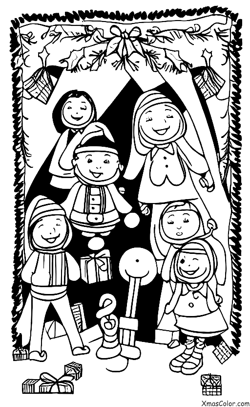 Noël / Musique de Noël: Enfants chantant autour du sapin de Noël