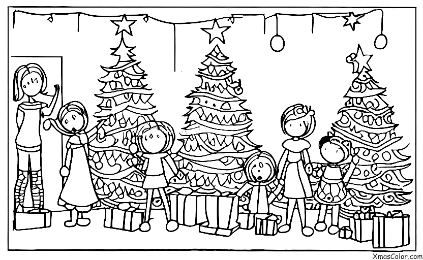 Noël / Musique de Noël: Une famille chantant autour du sapin de Noël