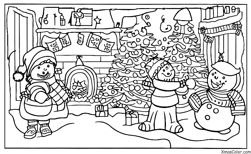Noël / Neige: Un enfant qui fabrique un bonhomme de neige