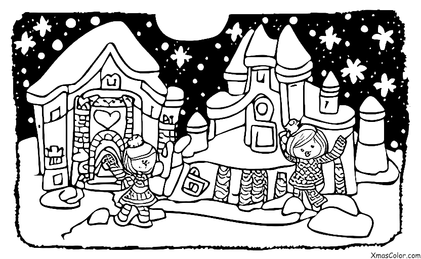 Noël / Neige: Une fille qui construit un château de neige