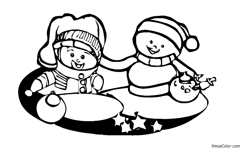 Noël / Neige: Une petite fille qui fait un bonhomme de neige