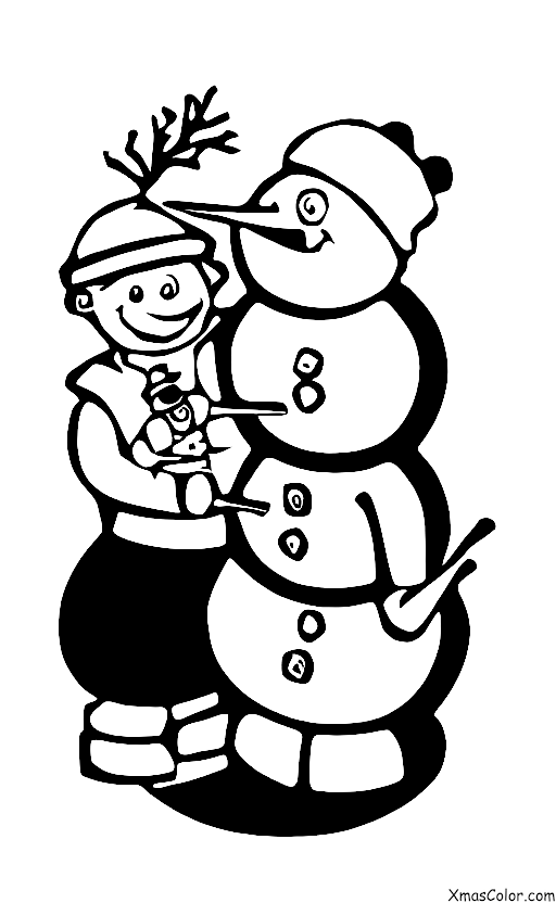 Noël / Noël à la campagne: Un père et son fils construisent un bonhomme de neige
