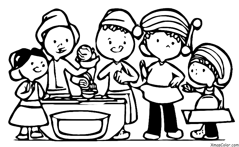 Noël / Noël à la campagne: Une famille en train de cuisiner des biscuits ensemble