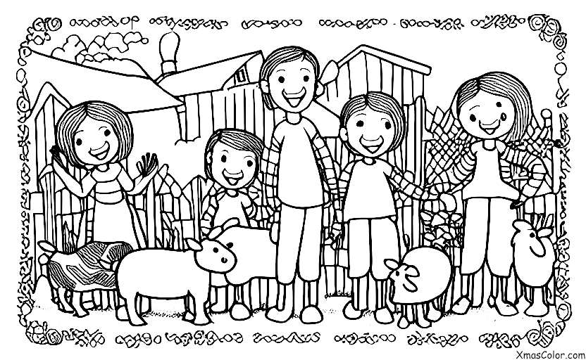Noël / Noël à la campagne: Une famille qui visite une ferme