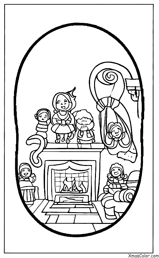 Noël / Noël à la campagne: Une famille rassemblée autour de la cheminée