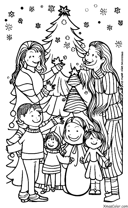 Noël / Noël à la campagne: Une famille rassemblée autour du sapin de Noël
