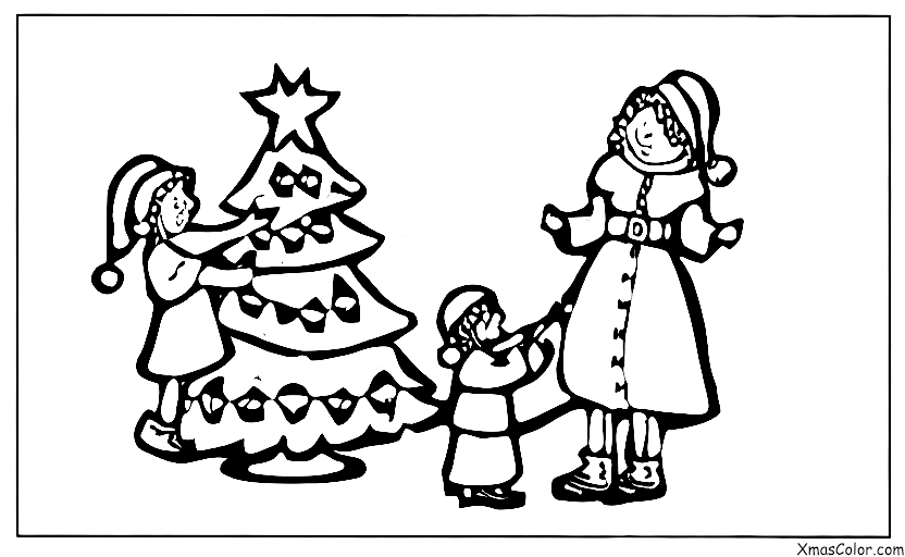 Noël / Noël à la campagne: Une mère et son enfant décorant le sapin de Noël