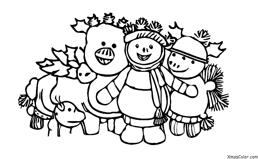 Noël / Noël à la ferme: Les animaux jouent dans la neige