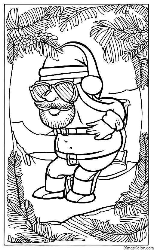 Noël / Noël à la plage: Papa Noël prend un bain de soleil sur la plage