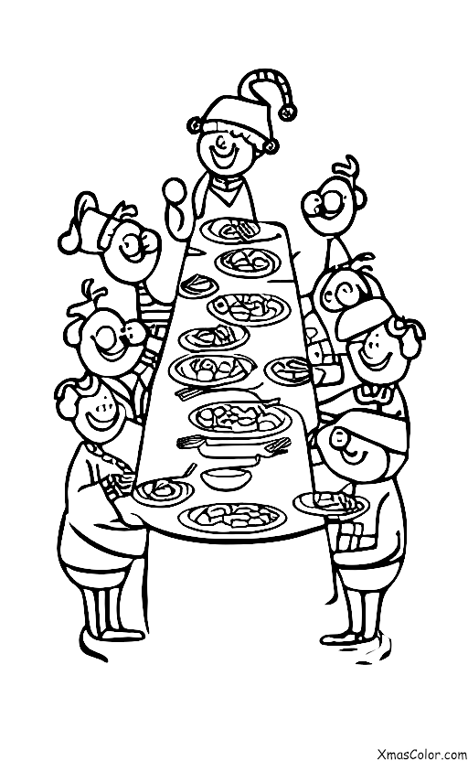 Noël / Noël à la ville: Un groupe d'amis profitant d'un dîner de Noël ensemble
