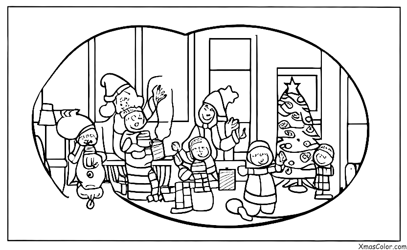 Noël / Noël à la ville: Une famille célébrant Noël dans son appartement en ville