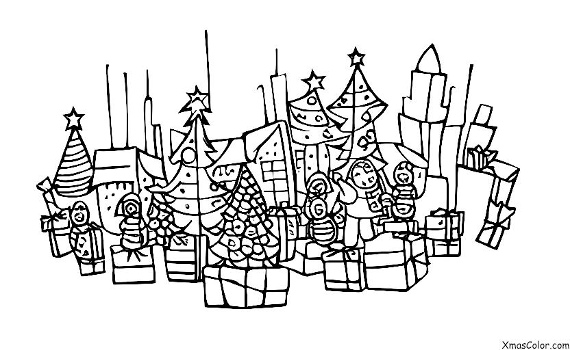Noël / Noël à la ville: Une rue bondée de la ville pendant Noël