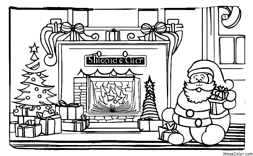 Noël / Noël au passé: Le Père Noël descendant le long de la cheminée