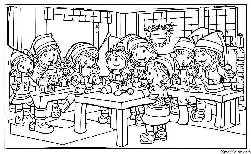 Noël / Noël au Pôle Nord: Saint-Nicolas et ses lutins fabriquant des jouets