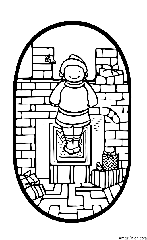 Noël / Noël aux États-Unis: Un enfant regardant dans la cheminée