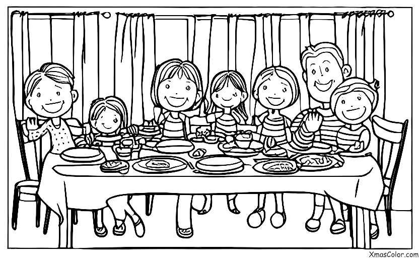 Noël / Noël aux États-Unis: Une famille rassemblée autour de la table du dîner