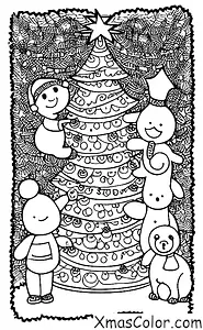 Noël / Noël avec des animaux: Les animaux rassemblés autour d'un sapin de Noël