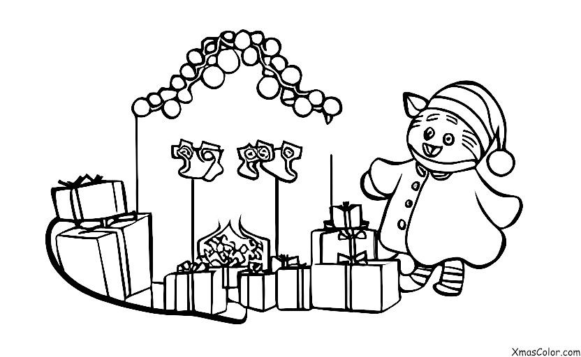 Noël / Noël avec des animaux: Un chat jouant avec un sapin de Noël