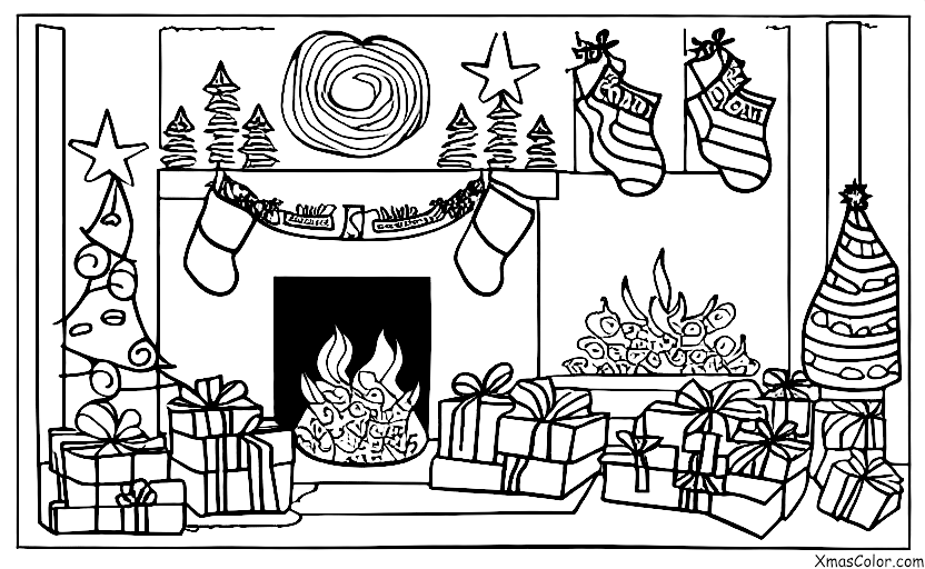 Noël / Noël avec des animaux: Un chien dormant près de la cheminée