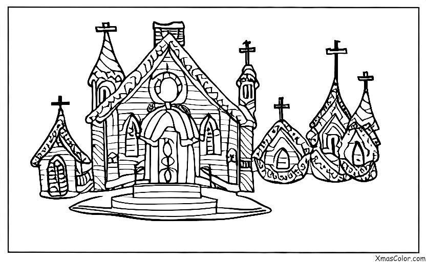Noël / Noël Blanc: Scene de Noël blanc avec une église
