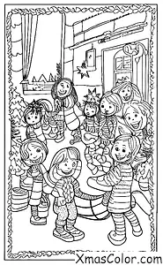 Noël / Noël Blanc: Scene de Noël blanche avec des enfants qui font du toboggan