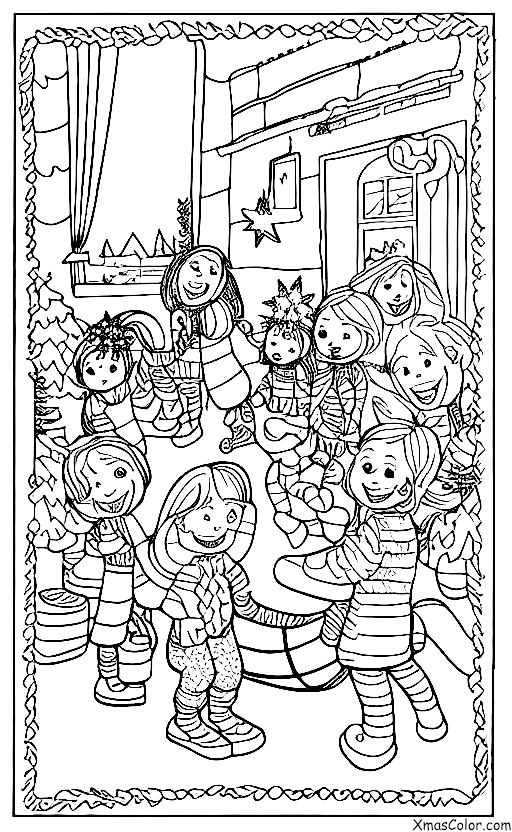 Noël / Noël Blanc: Scene de Noël blanche avec des enfants qui font du toboggan