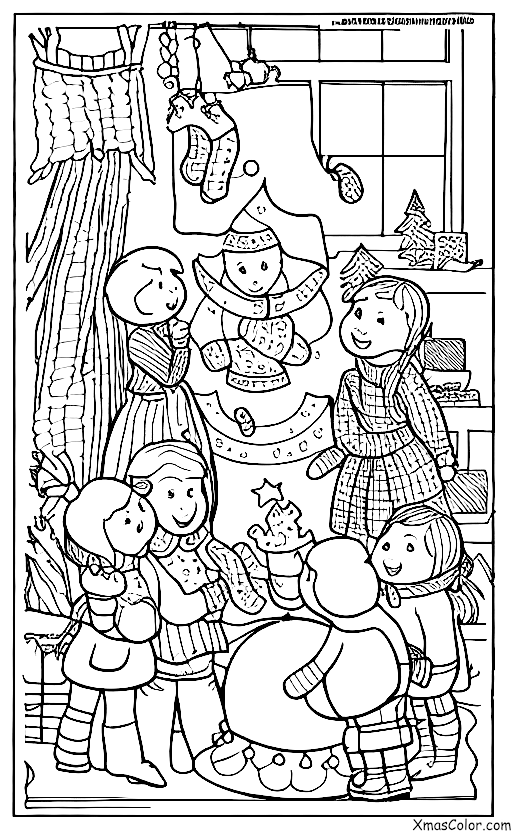 Noël / Noël Blanc: Scène de Noël blanche avec des enfants qui font un bonhomme de neige