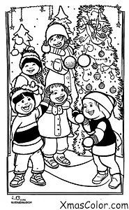 Noël / Noël Blanc: Scene de Noël blanche avec une bataille de boules de neige