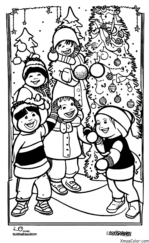Noël / Noël Blanc: Scene de Noël blanche avec une bataille de boules de neige
