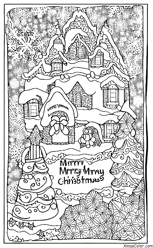 Noël / Noël Blanc: Scene de Noël blanche avec une carte de Noël