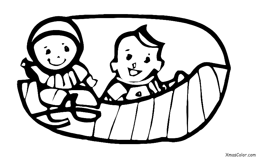 Noël / Noël Blanc: Un enfant qui descend une colline en toboggan