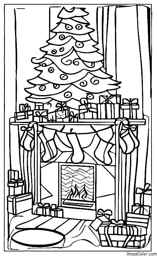 Noël / Noël Blanc: Une cheminée avec un feu de bois