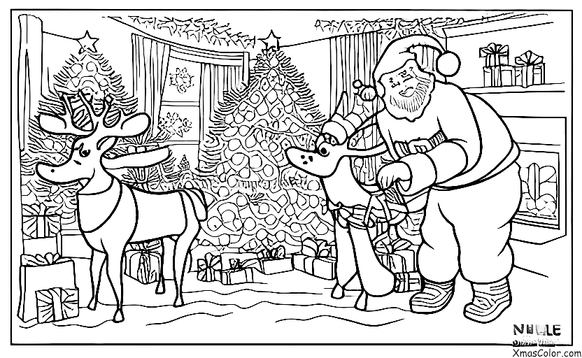 Noël / Noël dans le futur: Père Noël avec des rennes mécaniques